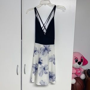 Mini Black White Floral Skater Dress Size Small